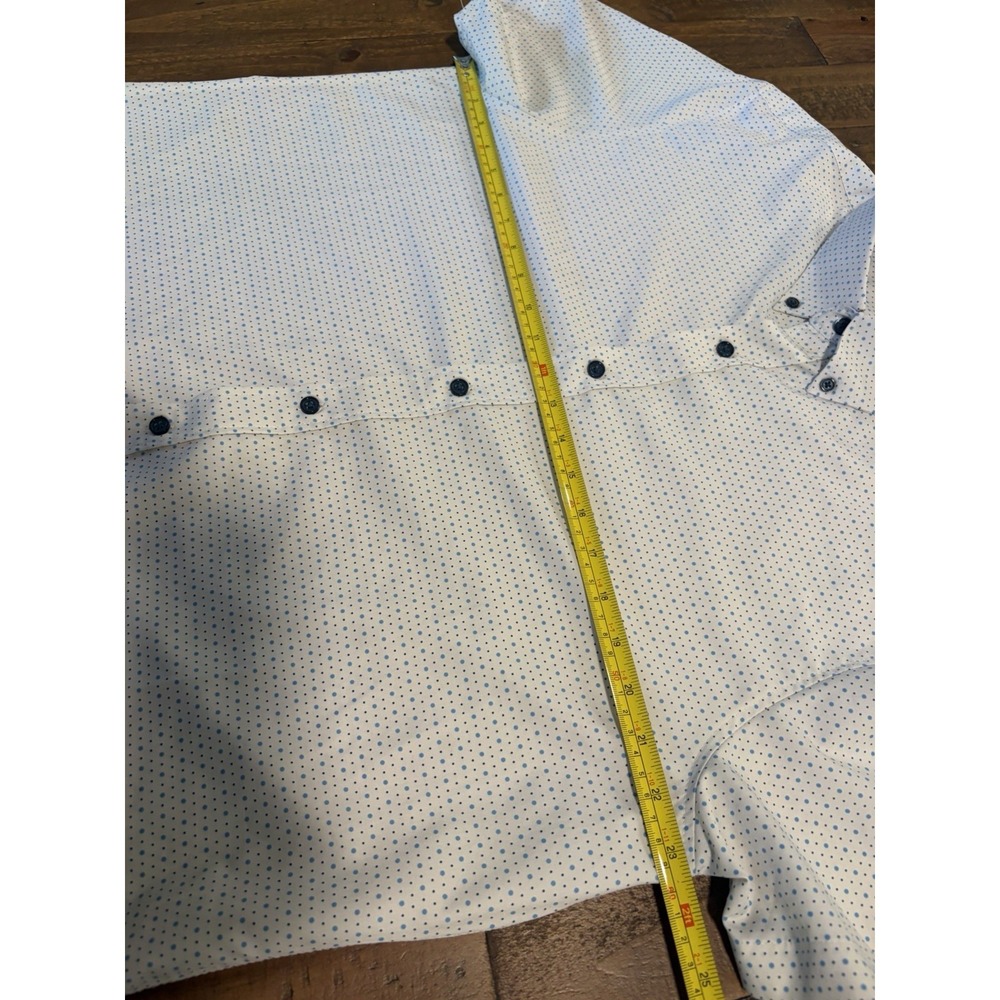 Men's CON.STRUCT Slim Fit 4-Way Stretch Shirt XL White Blue Polka Dot Button Up - Picture 8 of 8